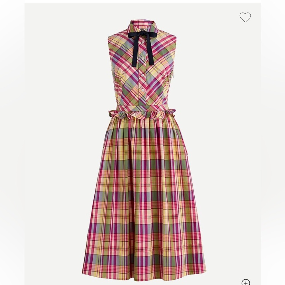 J. Crew Women's 8 Pink & Green Plaid Ruffle Waist Pockets Midi Dress - Picture 3 of 13